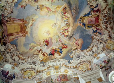 Il Giudizio Universale, affresco dal soffitto della cupola schiacciata della chiesa da Johann Baptist Zimmermann